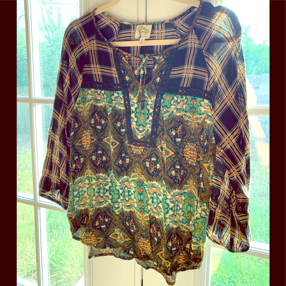 Fig & Flower: Plaid and floral long sleeve shirt